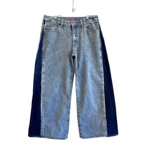 Edikted Two Tone Wide Leg Jeans Y2K Skater Baggy Denim Blue Medium